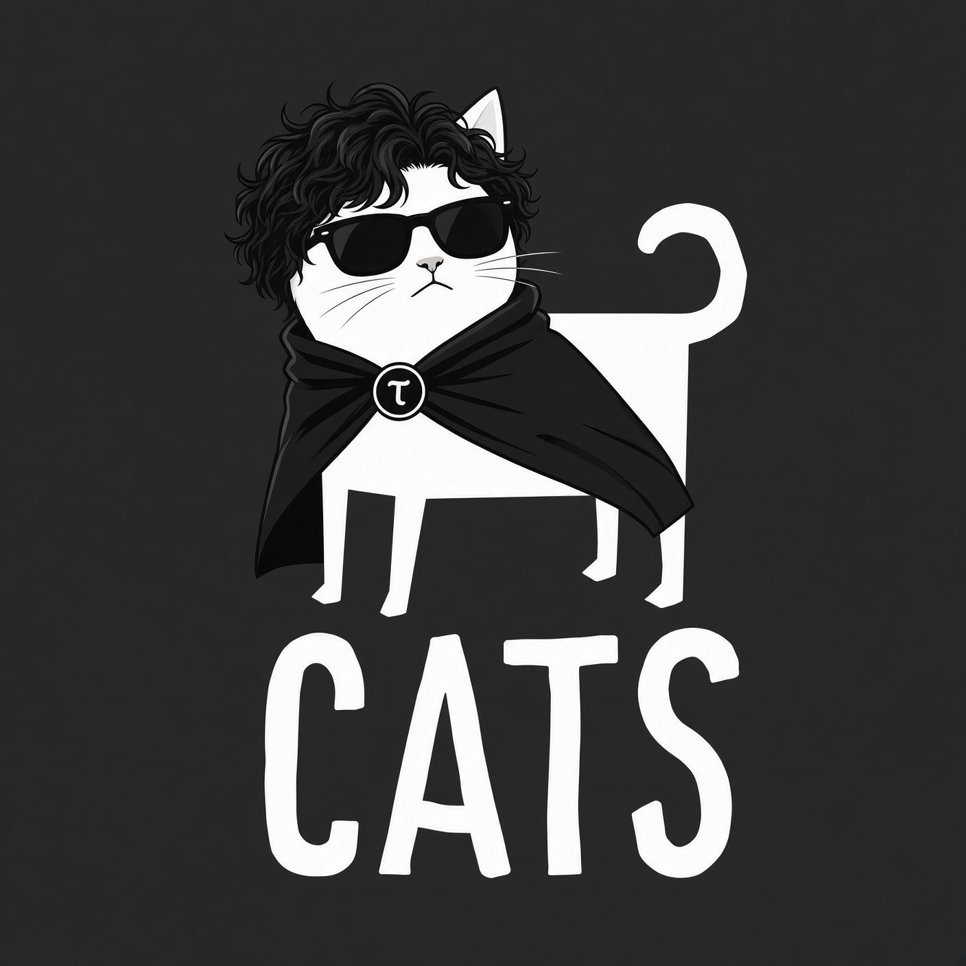 TaoCats cat in sunglasses and a cape above the word CATS